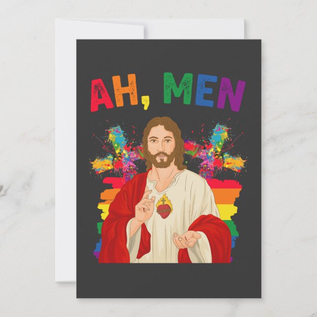 Ah Men Funny LGBT Gay Pride Jesus Christian Invitation (Front)