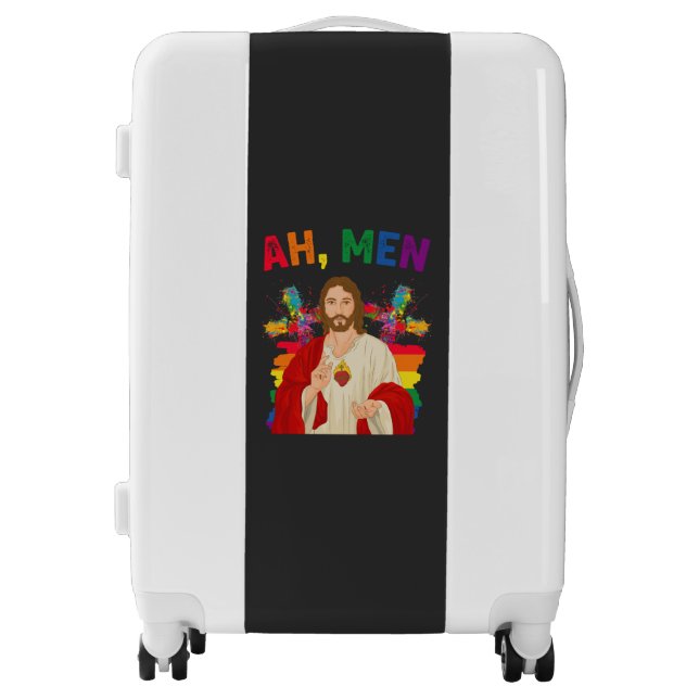 Ah Men Funny LGBT Gay Pride Jesus Christian Luggage (Front)