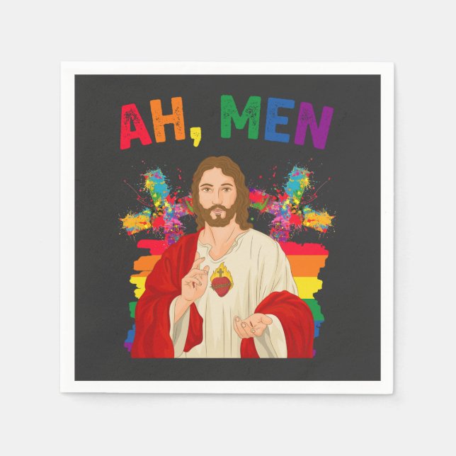 Ah Men Funny LGBT Gay Pride Jesus Christian Napkins (Front)
