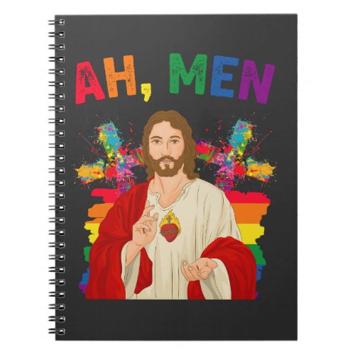 Ah Men Funny LGBT Gay Pride Jesus Christian Notebook