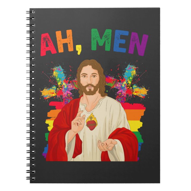 Ah Men Funny LGBT Gay Pride Jesus Christian Notebook (Front)
