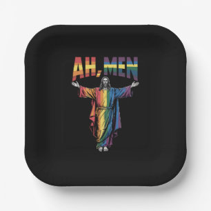 Ah Men Funny LGBT Gay Pride Jesus Christian Paper Plates