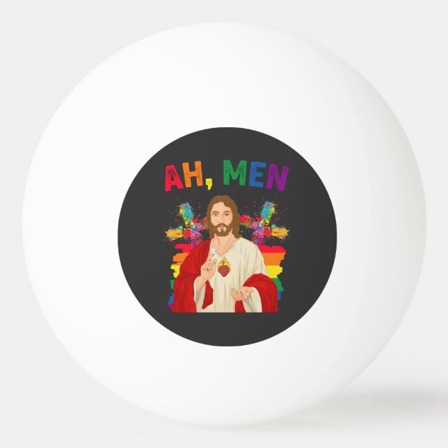 Ah Men Funny LGBT Gay Pride Jesus Christian Ping Pong Ball (Front)