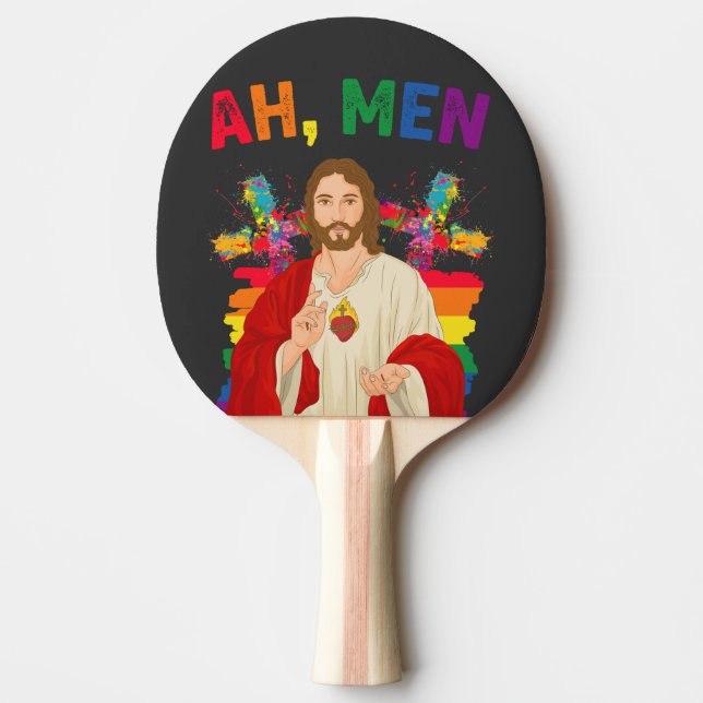Ah Men Funny LGBT Gay Pride Jesus Christian Ping Pong Paddle (Front)