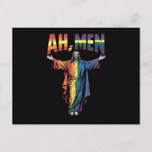 Ah Men Funny LGBT Gay Pride Jesus Christian Postcard