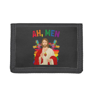 Ah Men Funny LGBT Gay Pride Jesus Christian Tri-fold Wallet
