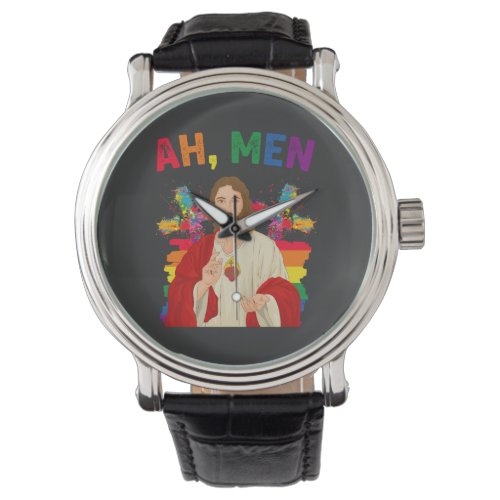 Ah Men Funny LGBT Gay Pride Jesus Christian Watch