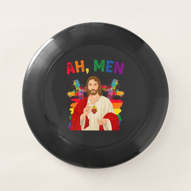 Ah Men Funny LGBT Gay Pride Jesus Christian Wham-O Frisbee (Front)