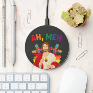 Ah Men Funny LGBT Gay Pride Jesus Christian Wireless Charger