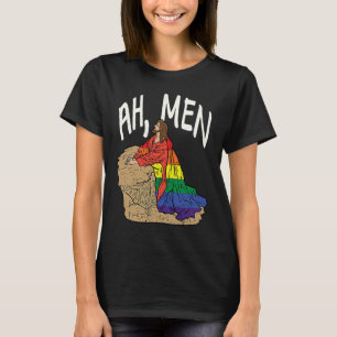 Ah Men Funny LGBT Gay Pride Jesus Prayer Rainbow F T-Shirt