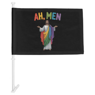 Ah Men Funny LGBT Gay Pride Jesus Rainbow Flag