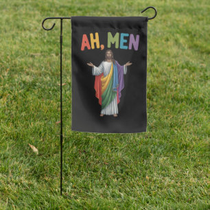 Ah Men Funny LGBT Gay Pride Jesus Rainbow Flag