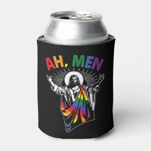 Ah Men Funny LGBT Gay Pride Jesus Rainbow Flag Chr Can Cooler