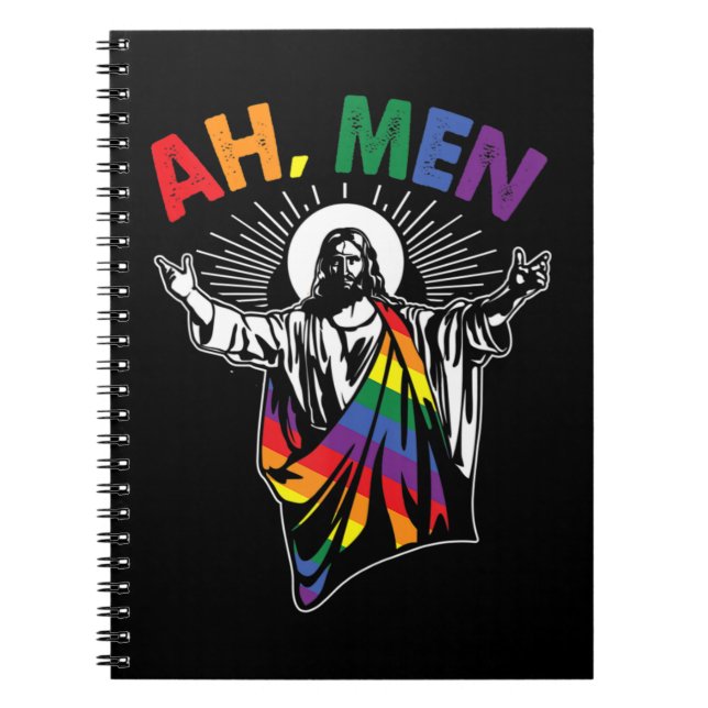 Ah Men Funny LGBT Gay Pride Jesus Rainbow Flag Chr Notebook (Front)