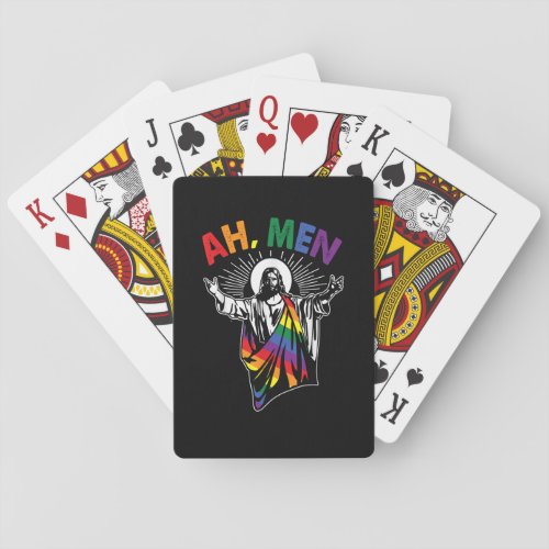 Ah Men Funny LGBT Gay Pride Jesus Rainbow Flag Chr Playing Cards