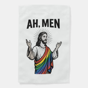 Ah Men Funny LGBT Gay Pride Jesus Rainbow Garden Flag
