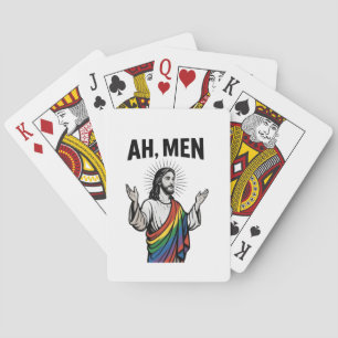Ah Men Funny LGBT Gay Pride Jesus Rainbow Poker Cards