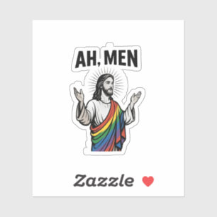 Ah Men Funny LGBT Gay Pride Jesus Rainbow Sticker