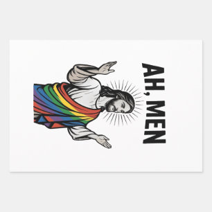 Ah Men Funny LGBT Gay Pride Jesus Rainbow Wrapping Paper Sheets