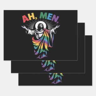 Ah Men Funny LGBT Gay Pride Wrapping Paper Sheets