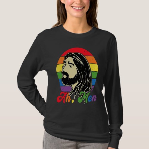 Ah Men Jesus Christ Gay Christian Rainbow LGBTQ Al T_Shirt