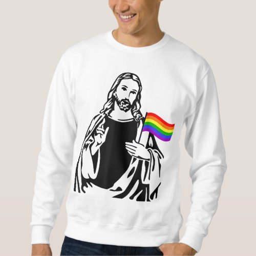 Ah Men LGBT Gay Lesbian Pride Jesus Rainbow Flag C Sweatshirt