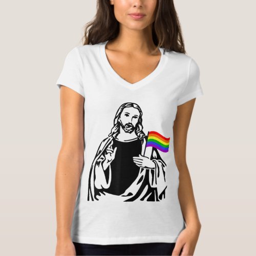 Ah Men LGBT Gay Lesbian Pride Jesus Rainbow Flag C T_Shirt