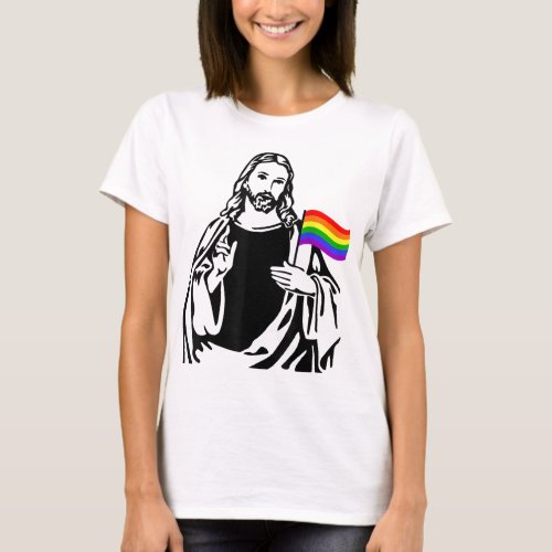 Ah Men LGBT Gay Lesbian Pride Jesus Rainbow Flag C T_Shirt