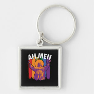 Ah Men LGBT Gay Pride Jesus Peace Keychain
