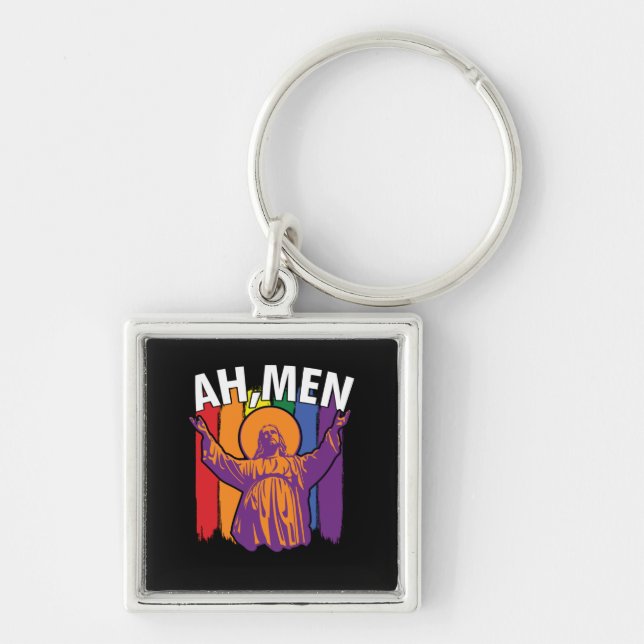 Ah Men LGBT Gay Pride Jesus Peace Keychain (Front)