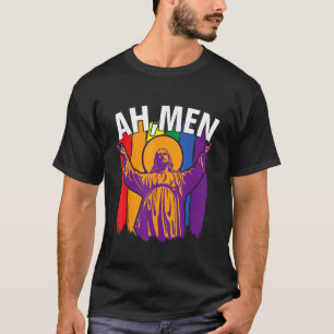 Ah Men LGBT Gay Pride Jesus Rainbow Flag Christia T-Shirt