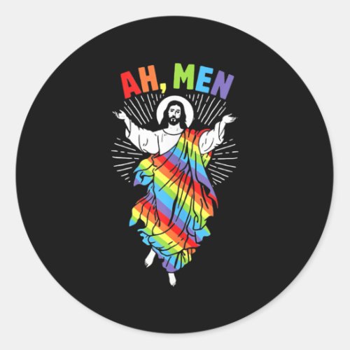 Ah Men LGBT Gay Pride Jesus Rainbow Peace Classic Round Sticker