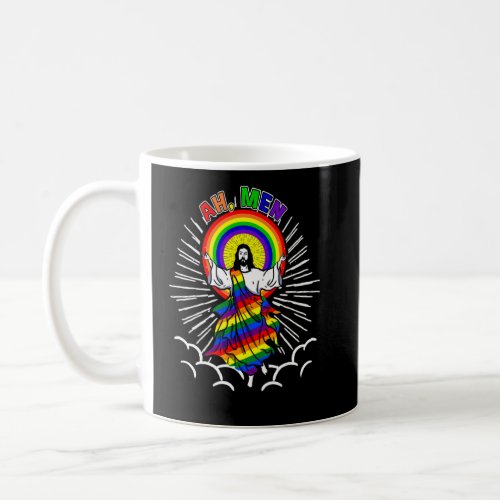 Ah Men   Lgbt Gay Pride Jesus Rainbow Peace Flag  Coffee Mug