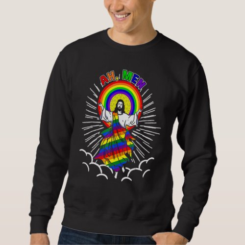 Ah Men   Lgbt Gay Pride Jesus Rainbow Peace Flag Sweatshirt