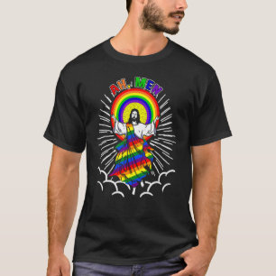 Ah Men Lgbt Gay Pride Jesus Rainbow Peace Flag T-Shirt