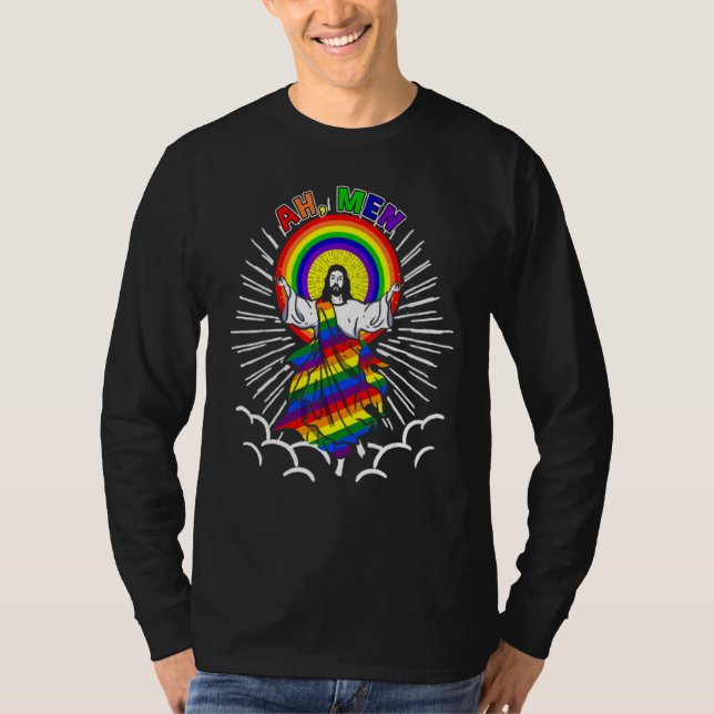 Ah Men   Lgbt Gay Pride Jesus Rainbow Peace Flag T-Shirt (Front)