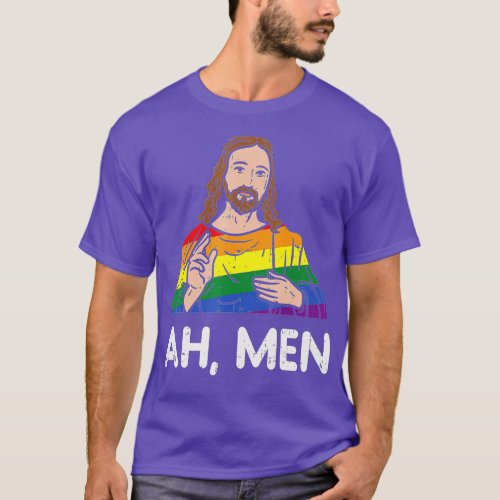Ah Men Rainbow Gay Jesus Christian LGB Pride Flag  T_Shirt