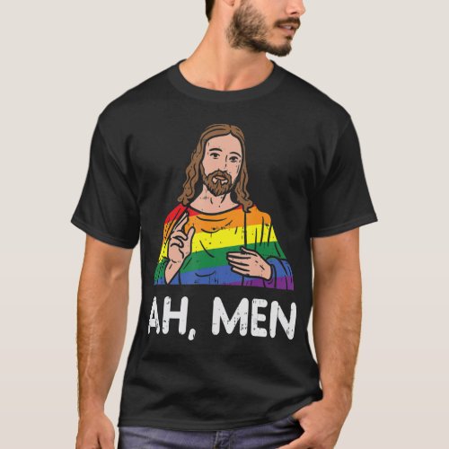 Ah Men Rainbow Gay Jesus Christian LGB Pride Men T_Shirt