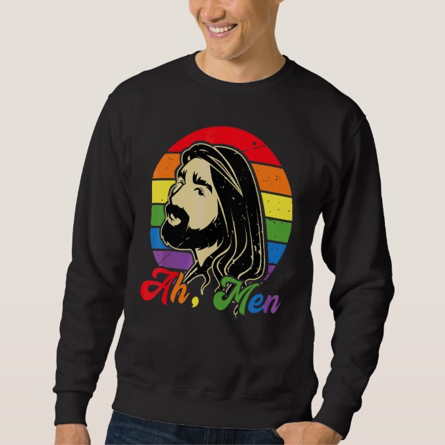 Ah Men Rainbow Gay Jesus Christian Lgbt Pride Flag Sweatshirt (Front)