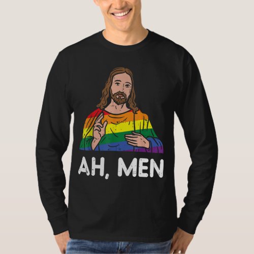 Ah Men Rainbow Gay Jesus Christian LGBT Pride Flag T_Shirt