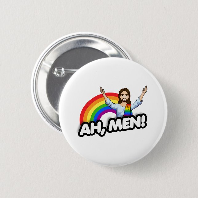 Ah Men - Rainbow Jesus Button (Front & Back)