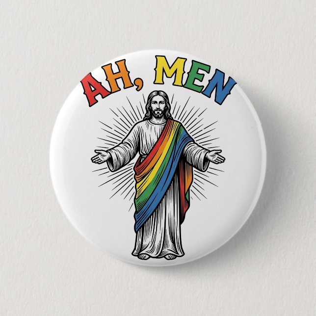 Ah Men Rainbow Religious Vintage Button (Front)