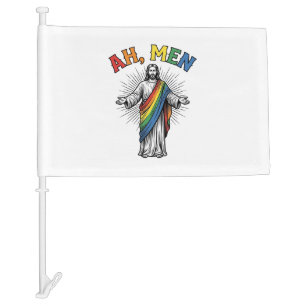 Ah Men Rainbow Religious Vintage Car Flag