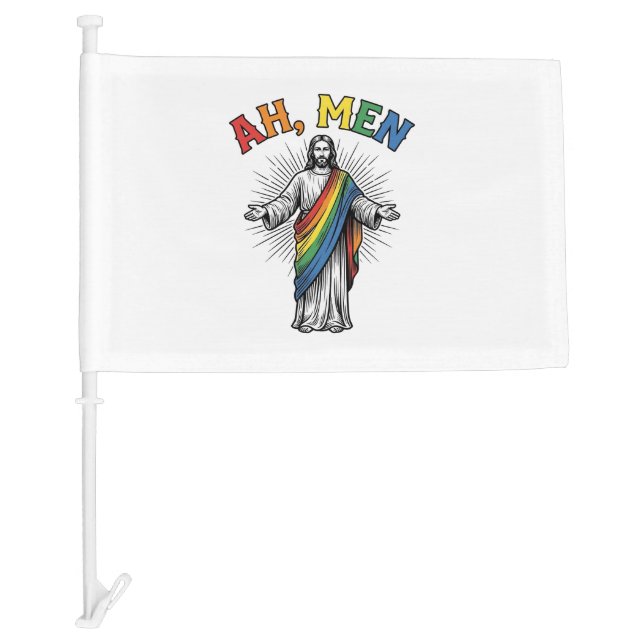 Ah Men Rainbow Religious Vintage Car Flag (Front)