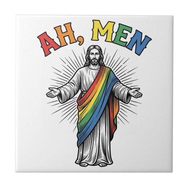 Ah Men Rainbow Religious Vintage Ceramic Tile (Front)