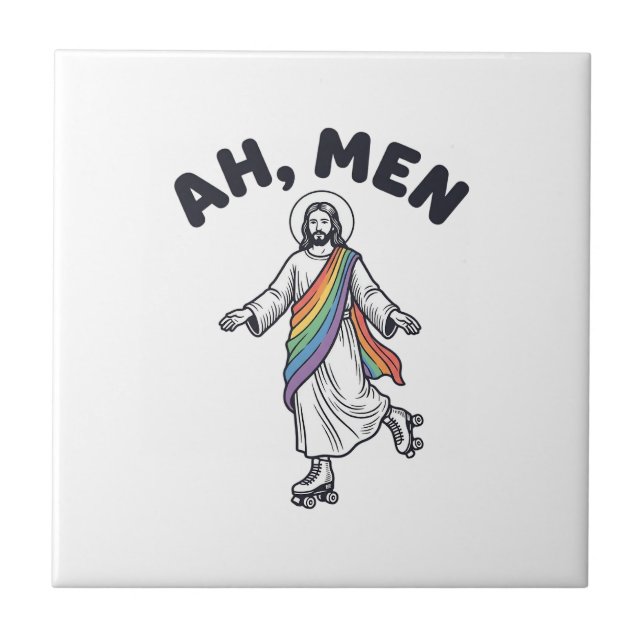 Ah Men Roller Skating Faith Vector Design_1 Ceramic Tile (Front)