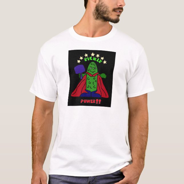AH- Pickle Power Superhero Pickleball Cartoon T-Shirt (Front)