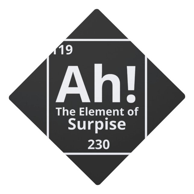 ah the element of surprise funny periodic table graduation cap topper (Front)