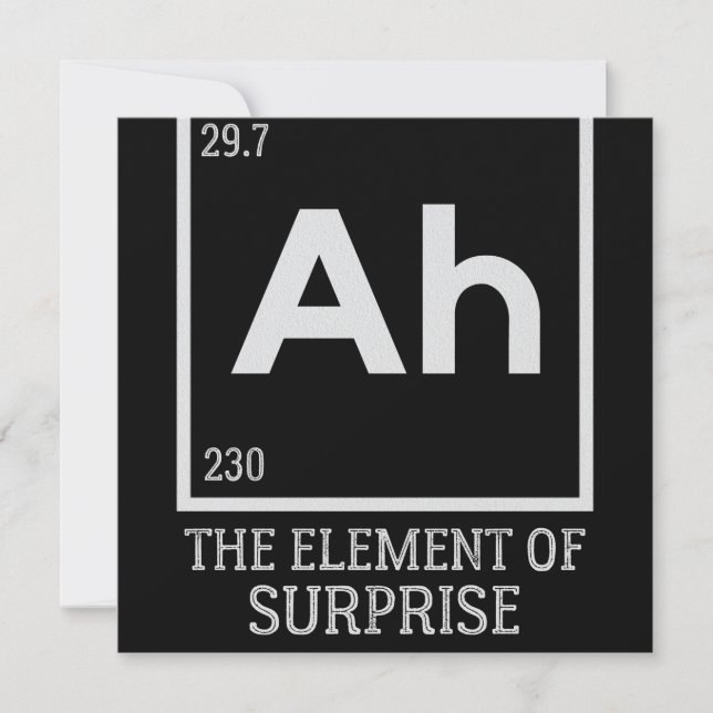 Ah the element of surprises save the date (Front)