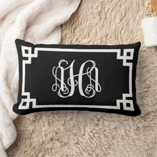 AHA Black and White Greek Key Script Monogram Lumbar Pillow